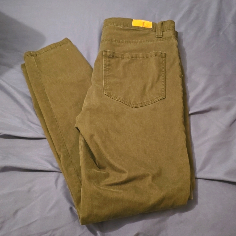 Olive green stretch high rise skinny jeans, size 10